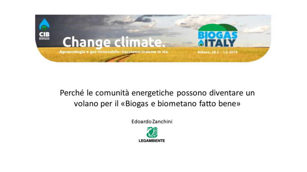 Zanchini comunita energetiche biogas italy 2019